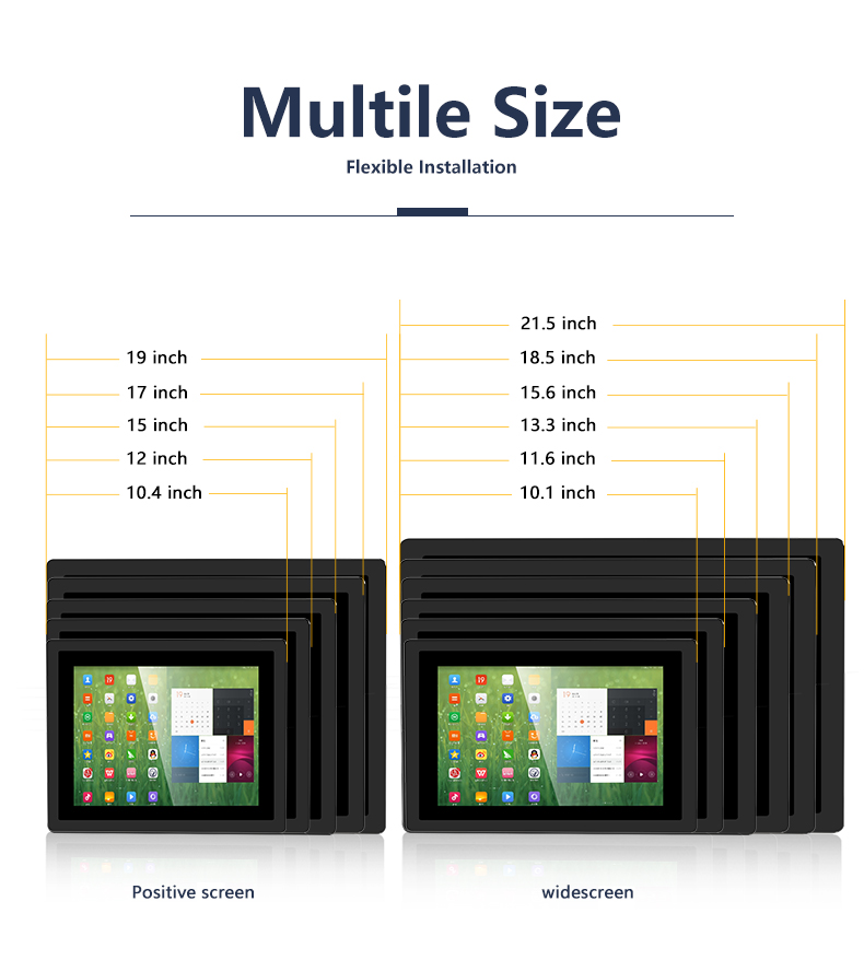 Industrial monitor size options ranging from 10.1 to 21.5 inches.