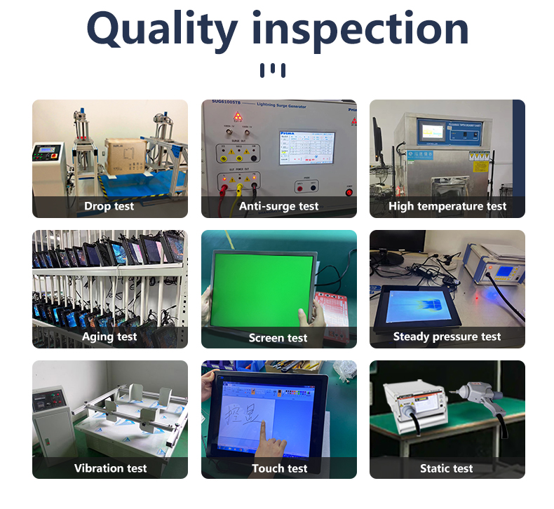 Rigorous quality tests: Aging, vibration, touch, and high-temperature testing for industrial monitors.