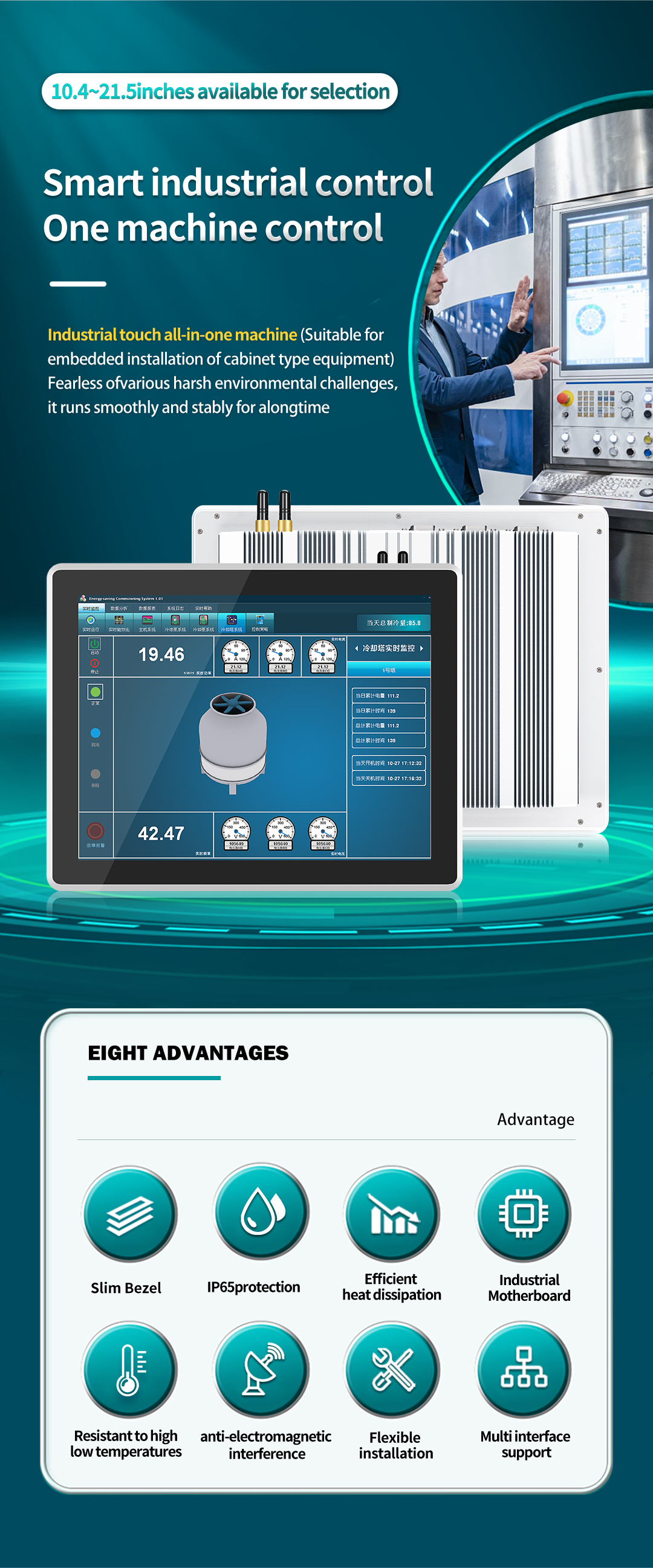16.1 inch ultra-narrow bezel industrial panel PC with true flat touchscreen.