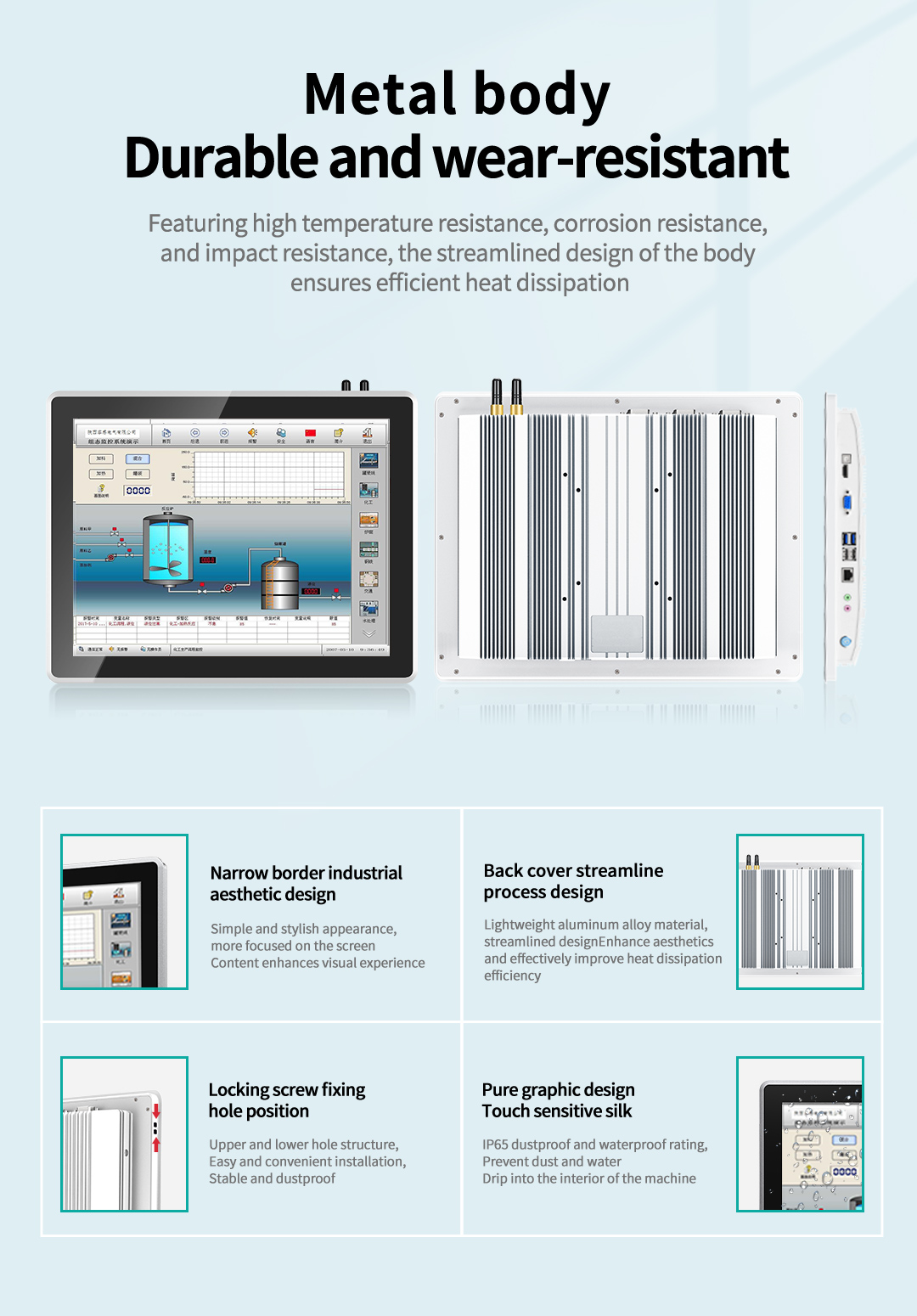 16.1" slim bezel industrial monitor providing larger viewing area for HMI applications.