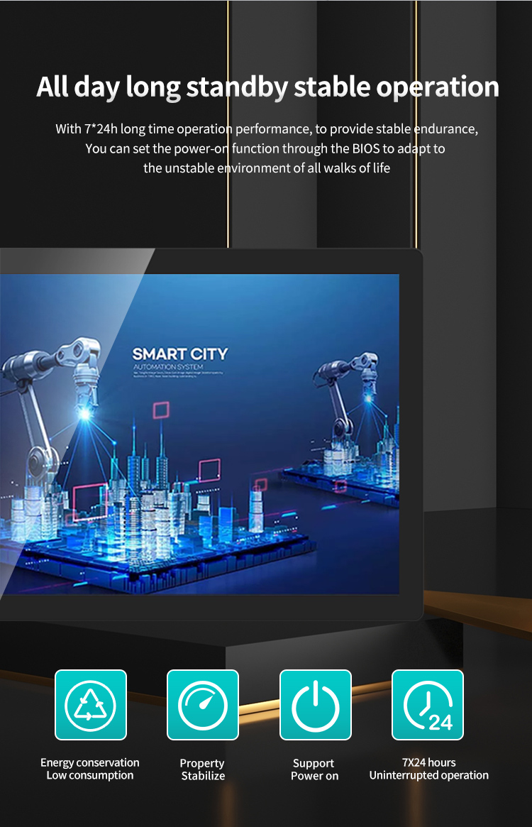G3 Series Industrial Touch Panel PC supports 7/24 uninterrupted operation – energy-saving, low power consumption, and BIOS power-on function