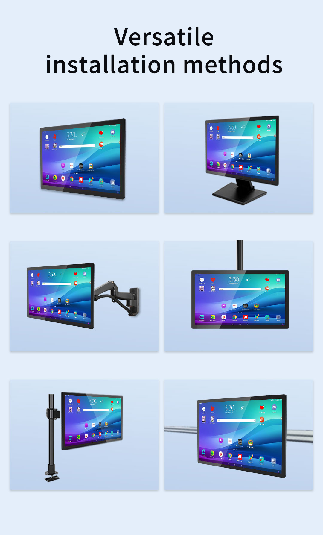 G3A Series Industrial Touch Panel PC versatile installation methods – suitable for various industrial and commercial applications