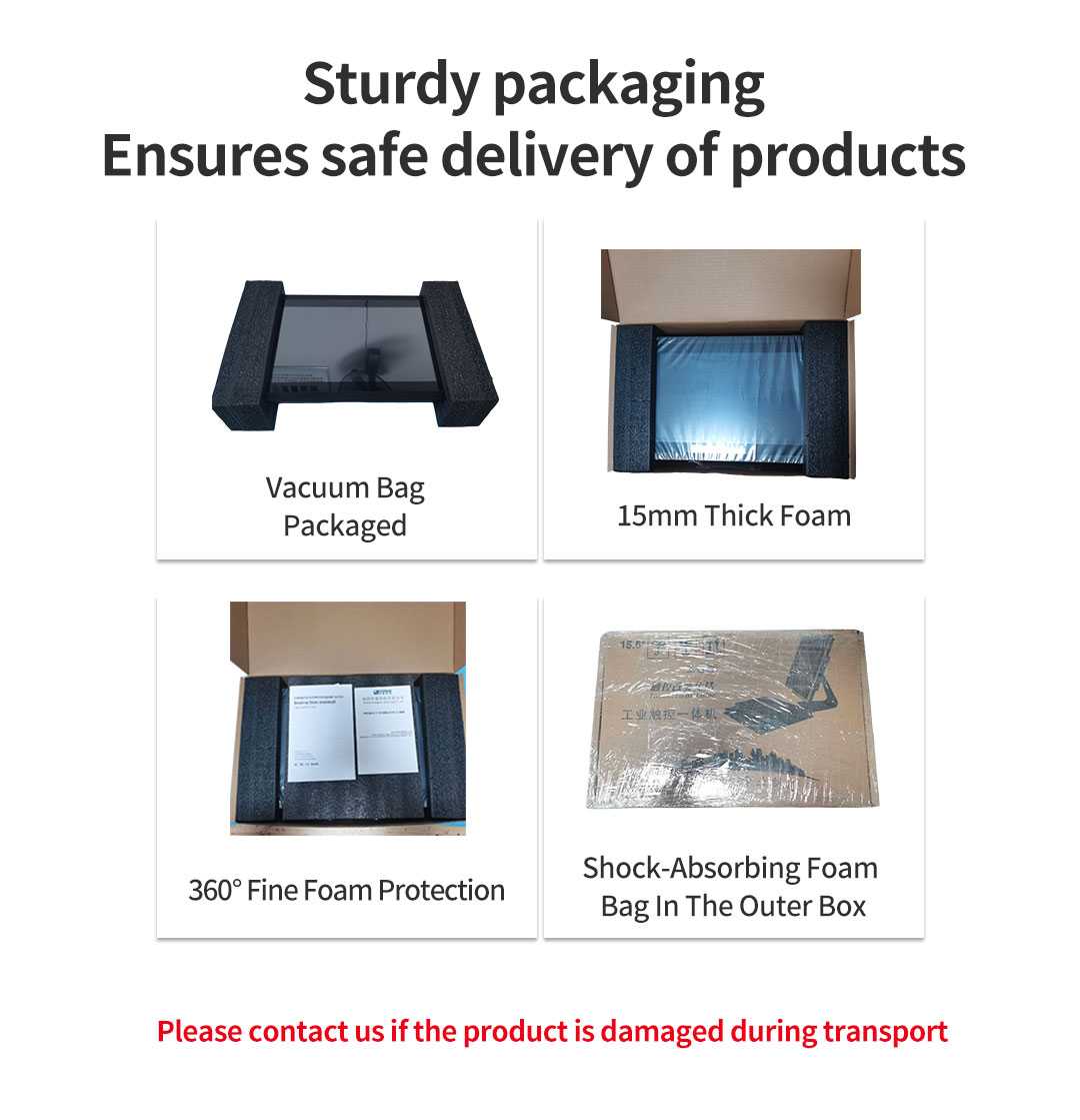 G3A Series Industrial Touch Panel PC sturdy packaging – vacuum bag, 15mm thick foam, and 360° foam protection ensures safe delivery