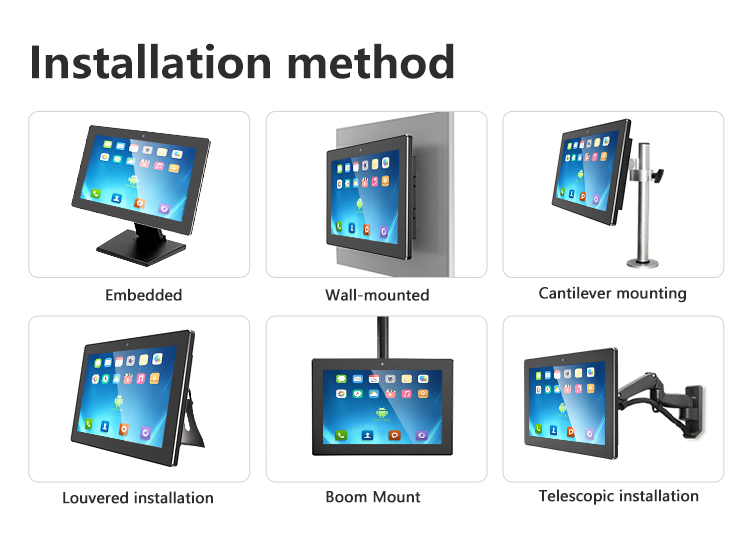 G3A-BS101-WCB Series Industrial Panel PC multiple installation methods – embedded, wall-mounted, cantilever, louvered, boom mount, and telescopic installation